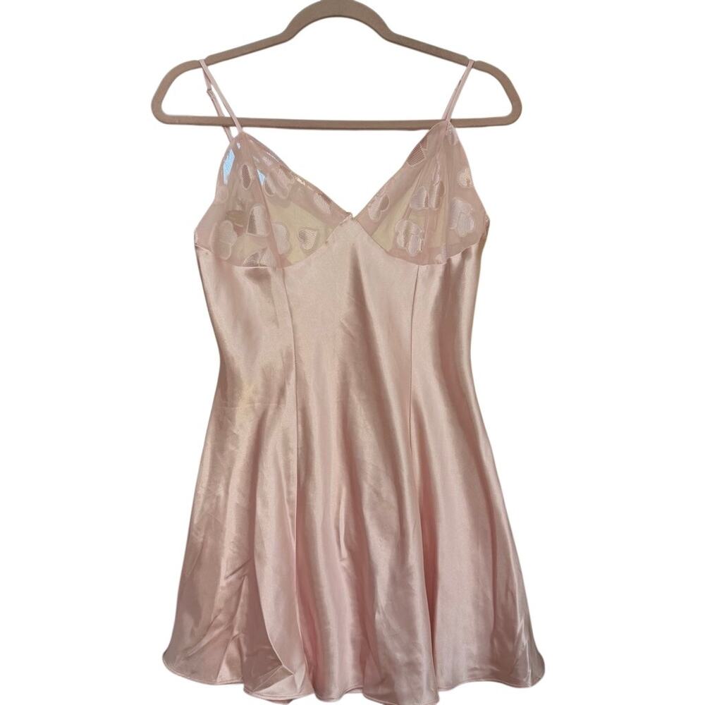 Frederick’s of‎ Hollywood Mini Satin Dress Baby Pink Hearts Print Vintage Small